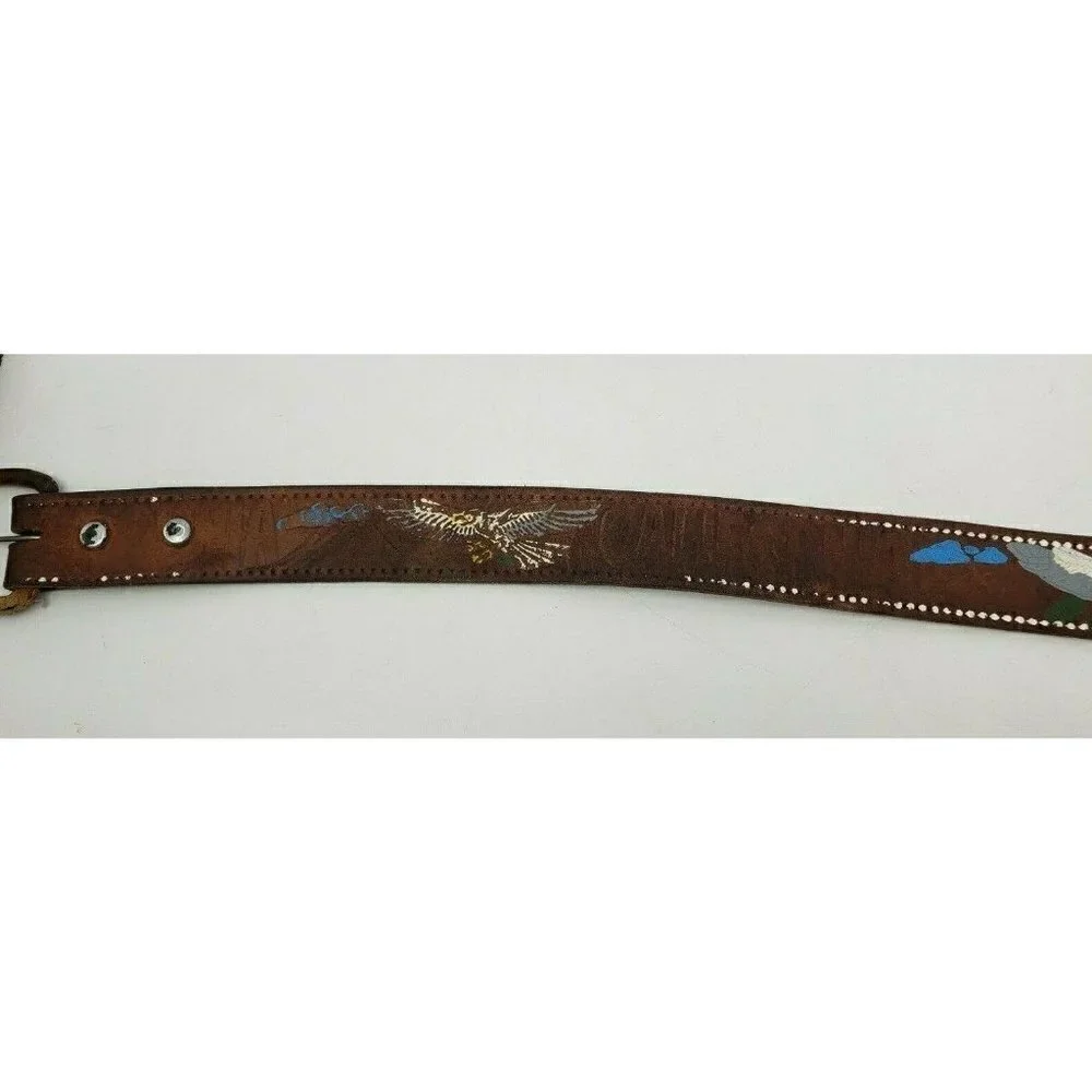 Vintage Leather Hand Tooled Belt  40 Hand Painted Eagles California Mountains